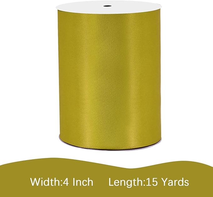 LEEQE Gold Satin Ribbon 4 inch X 15 Yards Polyester Ribbon for Gift Wrapping Very Suitable for Weddings Party Hair Bow Invitation Decorations and More
