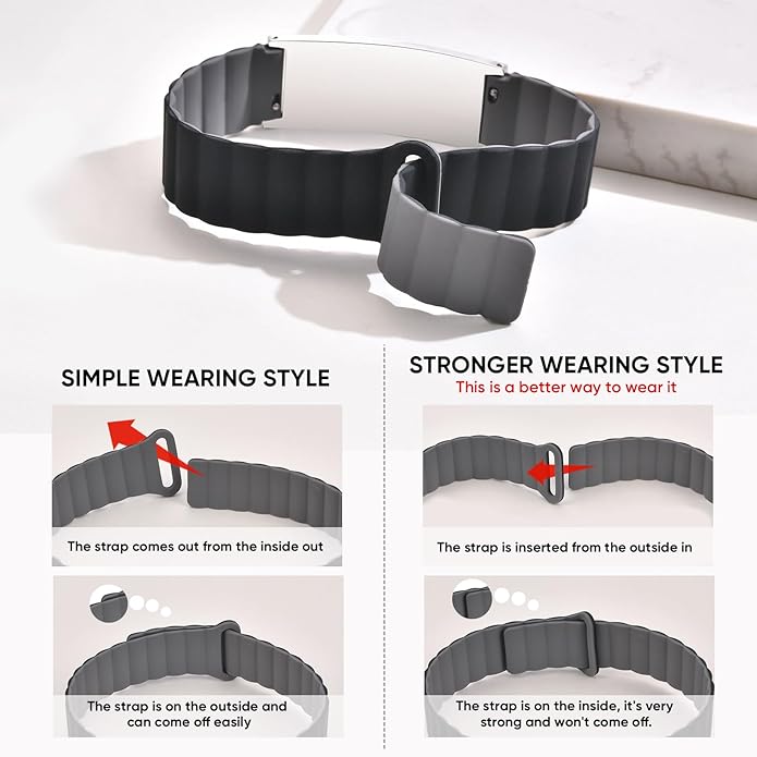 Comfortable Medical ID Bracelet for Men & Women - Custom Engraved Silicone Strap Comfort Fit Medical Alert Bracelets for Sports,Adjustable Waterproof Customizable Wristband for Diabetic
