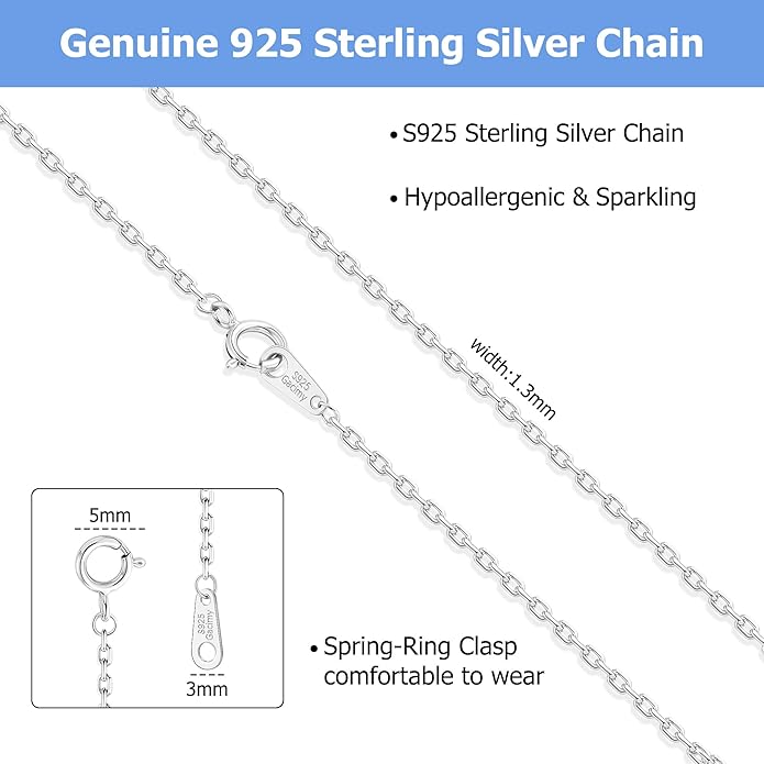 Gacimy 925 Sterling Silver Chain for Women, 1mm 1.3mm 1.5mm 1.8mm Cable Chain Necklaces