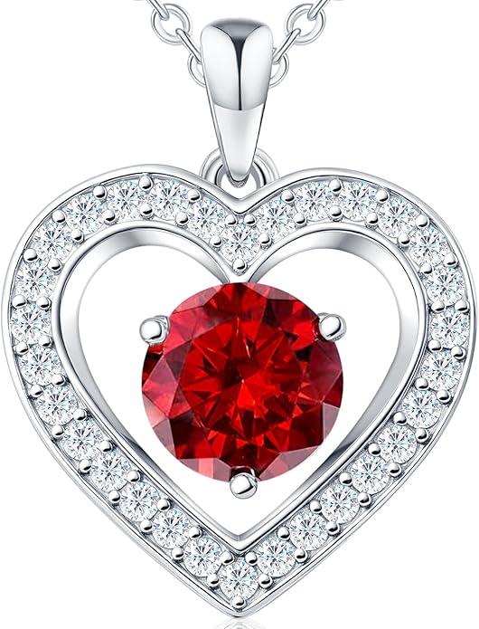 31-Stone Birthstone Heart Necklace for Women | 2ct Moissanite & 30 Sparkling Accents | Valentine's Day, Birthday,Mother's Day, Christmas Gift for Wife, Mother, Girlfriend