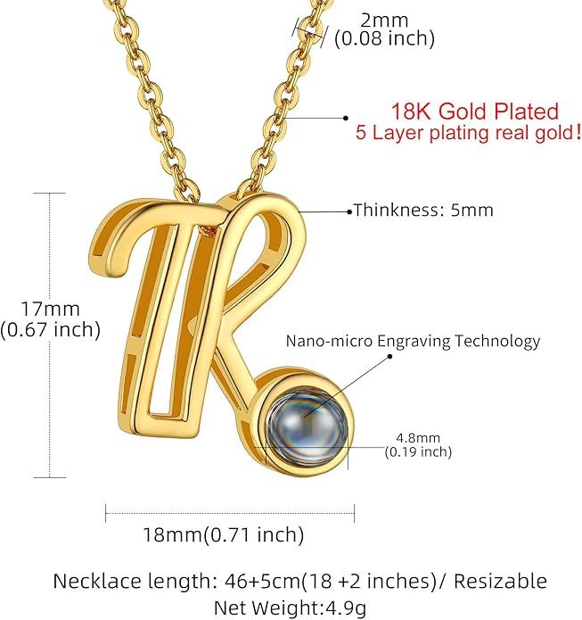 Custom4U Personalized Initial Picture Necklace for Women, Projection Necklace with Picture Inside, Gold/Silver Letter Pendant Necklace, Custom Photo Gifts for Mom Wife Birthday Valentines