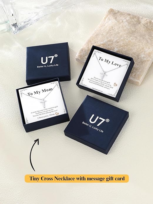 U7 Cross Necklace for Women,Silver/14K Gold Large or Small Cross Necklaces with CZ Diamond,Faith Birthday/Christmas Gift for Her Women Mother Daughter Grandmother