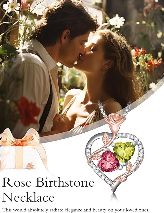 Christmas Gifts for Women Rose Heart Birthstone Pendant Necklace I Love You Forever Jewelry Valentine Mothers Day Birthday Gifts for Women Her Wife Girlfriend