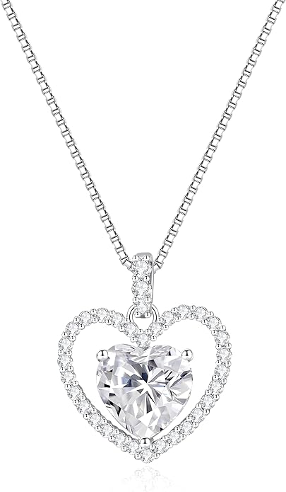 2CT Moissanite Heart Necklace for Women Wife in Gift Box,S925 Sterling Silver Jewelry for Women,Anniversary Birthday Present for Wife Her Girlfriend,18K Gold/White Gold Filled