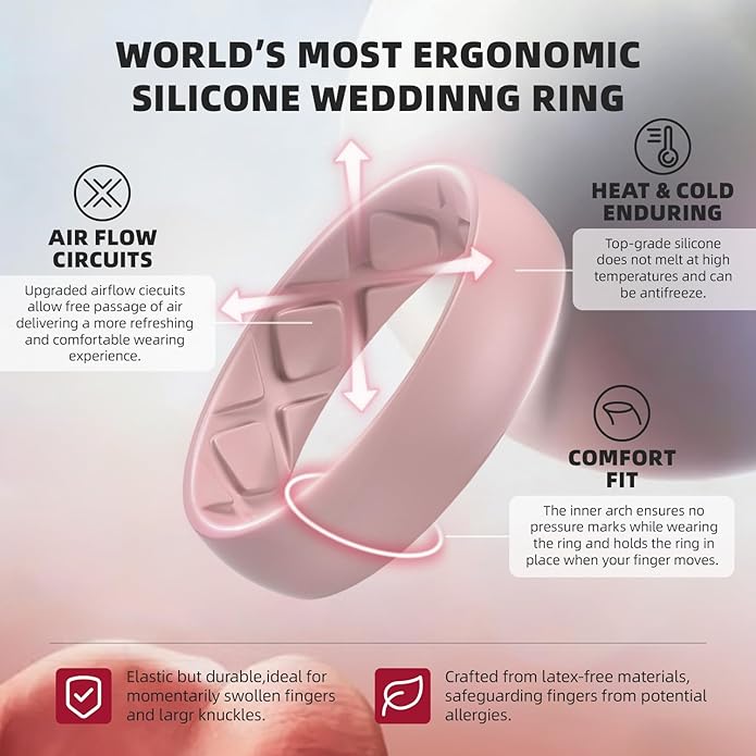 Egnaro Women's Bridal Rings Sets, 6mm Wide, 2mm Thick, Silicone Wedding Rubber Band with Half Size, Inner Arc Ergonomic Breathable Design