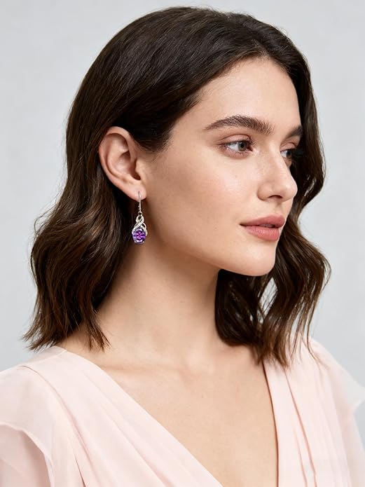 Starchenie 925 Sterling Silver Earrings for Women Infinity Dangle Earrings Amethyst Oval Cut Birthstone Jewelry Gift