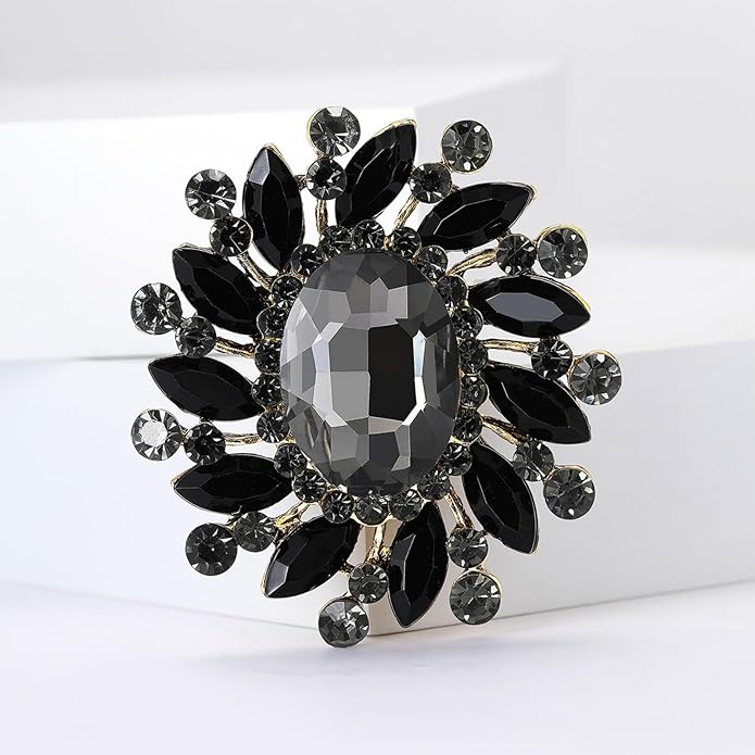 Rhinestone Brooch for Women,Vintage Crystal Flowers Brooch Statement Crystal Glass Lapel Pins Prom Classic Jewelry