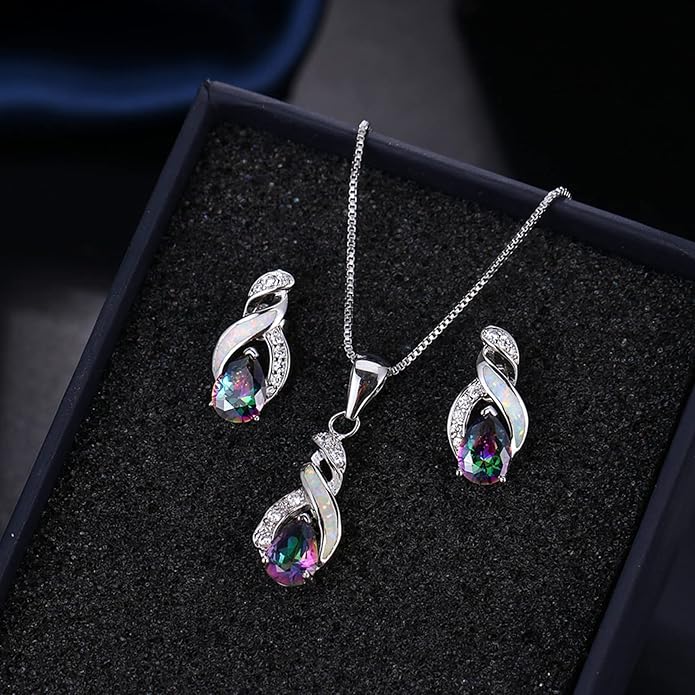 Hermosa Jewelry Sets Australian Created Opal Necklace Earrings Mother's Day Gifts Jewelry for Mom
