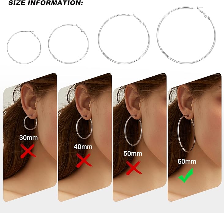 4 Pairs Silver Gold Hoop Earrings for Women | 14K Gold Plated Hoop Earrings Set Hypoallergenic Earring Lightweight Dangle Earrings Set