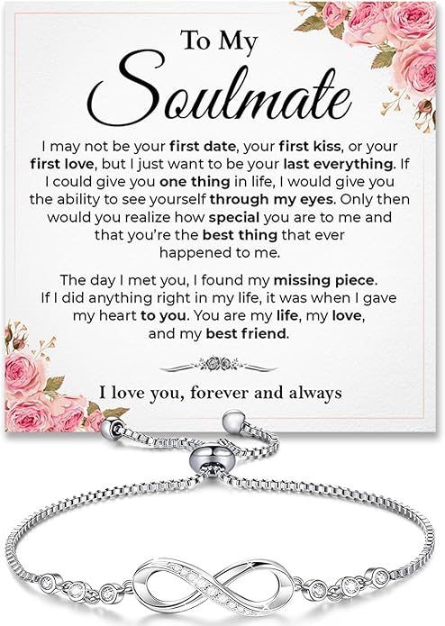 To My Soulmate Bracelet, Soulmate Bracelet For Women, Soulmate's Jewelry Gift From Boyfriend Husband Friend With Message Card And Box Meaning, Valentine Gifts For Her, Birthday Christmas Gifts