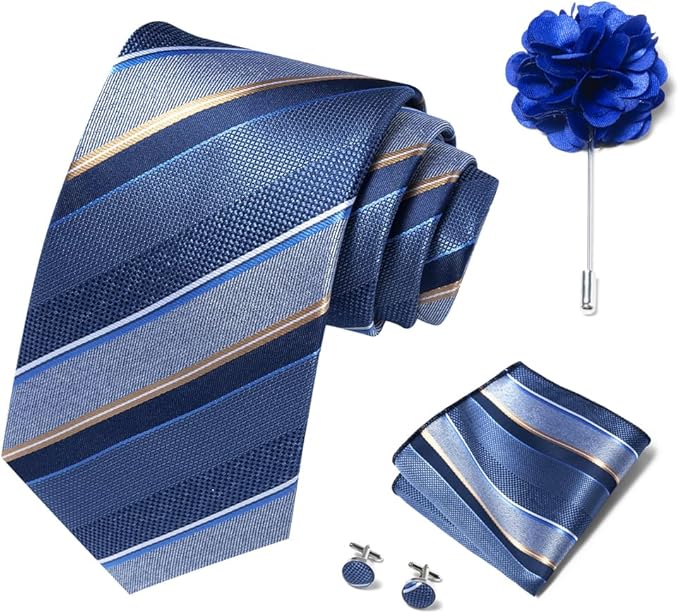 joy alice Ties Set Men Mixed Color Necktie Handkerchief Cufflinks Brooch 3.15 Formal