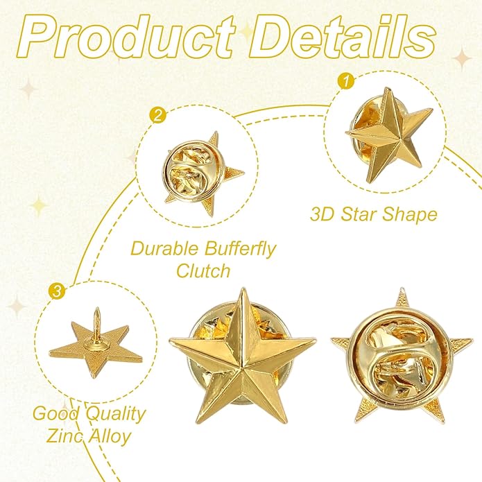uxcell Star Lapel Pins, Award Pins Star Badge for Men Women Backpacks Hats Jackets Costume Accessories Celebration