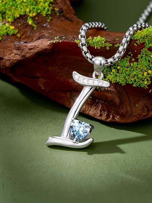 Christmas Gifts for Women Alphabet A to Z Initial Birthstone Pendant Necklaces for Women - 18k White Gold Plated Personalized Name Jewelry Valentine Mothers Day Birthday Gifts for Women Her Girlfriend