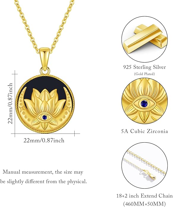 Evil Eye Necklace for Women 925 Sterling Silver, Protection Necklace with Blue Evil Eye Charm, Evil Eye/Lotus Pendant Jewelry, Birthday Christmas Gifts for Her
