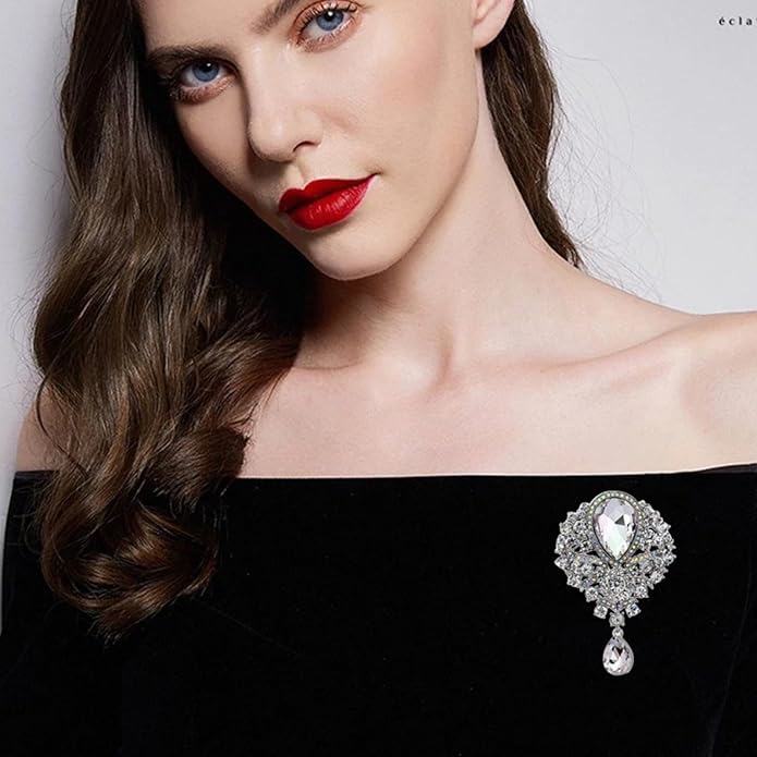 WCRAZYE Rhinestone Bridal Brooch for Women Delicate Sparkly Crystal Bouquet Flower Teardrop Brooch Pin Elegant Large Gorgeous Bouquet Brooch Pin Clothing Hat Bag Accessories Christmas Wedding Bridal Birthday Jewelry