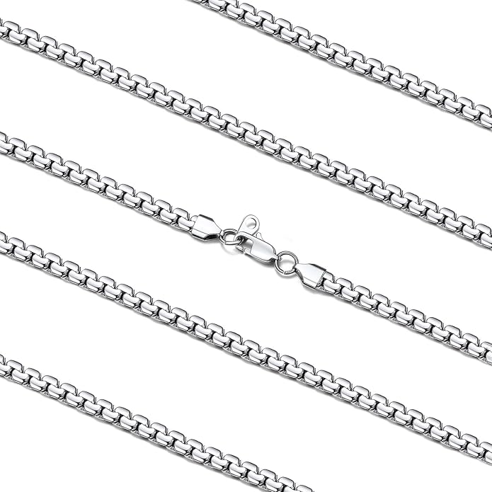 FaithHeart Mens Black/Silver/Gold Stainless Steel Flat Box Link Chain Necklace, Stylish 2/4/6/8mm Width Box Chains Necklaces for Men Non Tarnish Hip Hop Chain Jewelry Gifts,14"-30" Length