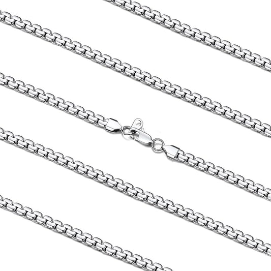 FaithHeart Mens Black/Silver/Gold Stainless Steel Flat Box Link Chain Necklace, Stylish 2/4/6/8mm Width Box Chains Necklaces for Men Non Tarnish Hip Hop Chain Jewelry Gifts,14"-30" Length