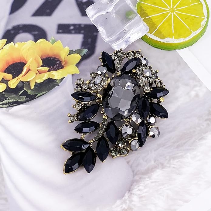 LAXPICOL Vintage Sparkly Austrian Crystal Flower Leaf Bouquet Clusters Big Large Brooch Pin for Women Gold Tone