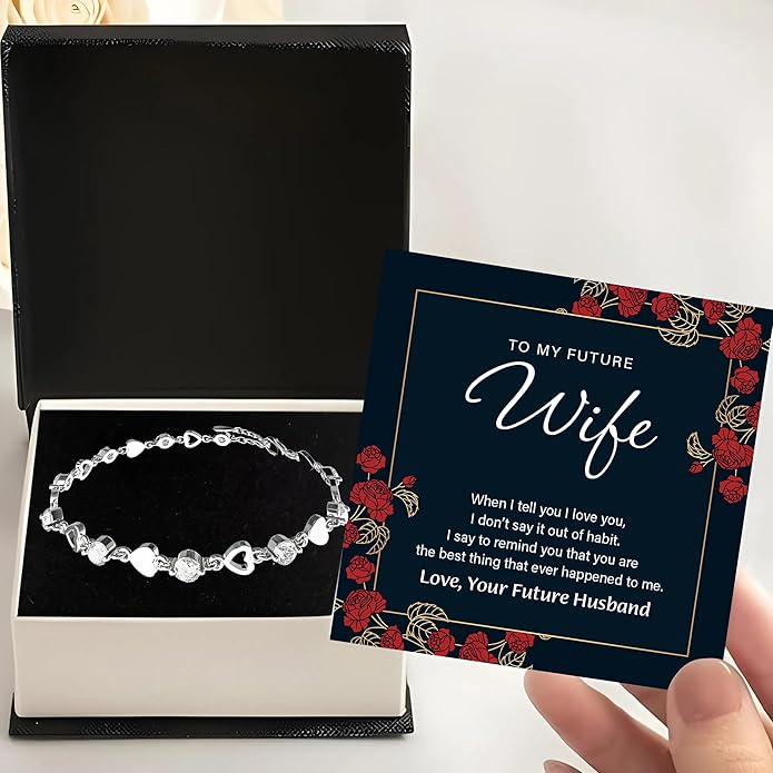 To My Future Wife Crystal Heart Bracelet Gift From Future Husband, Beautiful Jewelry Birthday, Christmas, Valentine’s Day, Bracelet For Her With Heartfelt Message & Elegant Box
