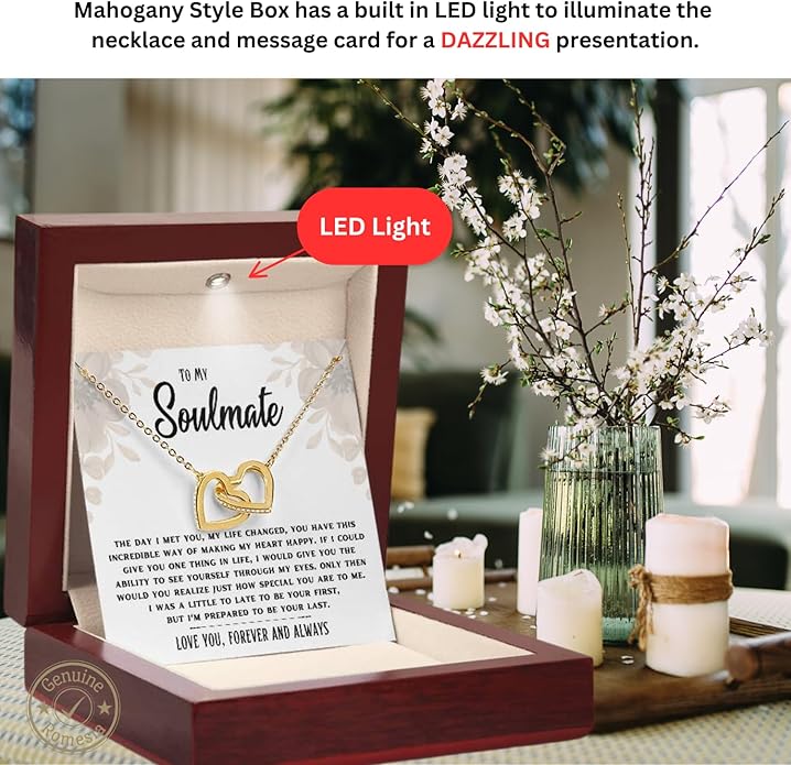 To My Soulmate Necklace For Women, Soul Mate Jewelry for Women, Future Wife Gifts, To My Wife Necklace from Husband, Gifts for Girlfriend, Pendant With Message Card