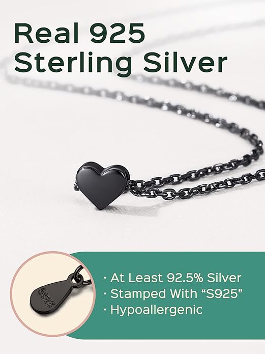 ChicSilver Personalized 925 Sterling Silver Dainty Small Heart/Star/Moon/Dot/Triangle Pendant Necklace for Women, Silver/Gold/Rose Gold/Black (with Gift Box)