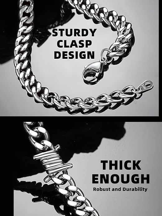 Bestyle Barbed Wire Necklace 5/7/9/12mm Mens Chain Necklaces Hip-hop Punk Gothic Stainless Steel Chain Heavy Thick Cuban Link Chain for Men Women, Length 16/18/20 Inch