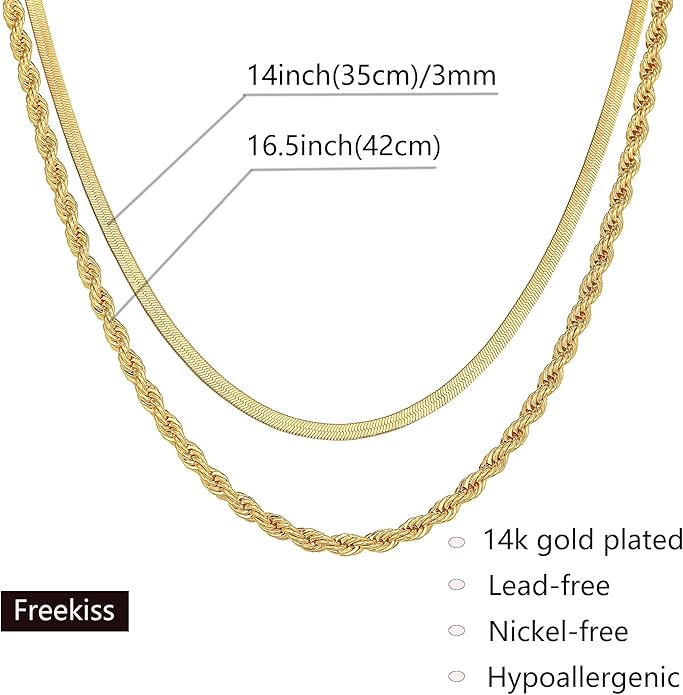Freekiss Herringbone Necklace for Women,Dainty Gold Necklace,14k Gold Plated Snake,Gold Chain Choker Necklaces,Simple Gold Layered Necklaces,Gold Jewelry Gift for Women