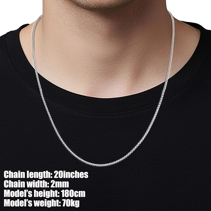 Fiusem Wheat Chains for Men and Women, 2/2.5/3/4/5mm Silver Tone/14K Gold Plated/Black Necklace Chain, Stainless Steel Mens Necklace 16-28 Inch
