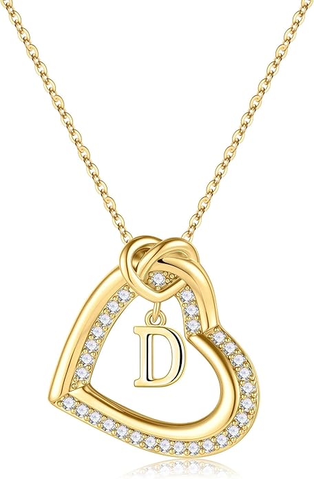 Turandoss Heart Initial Necklaces for Women - Dainty 14K Gold Plated Cubic Zirconia Heart Initial Necklaces Letter A-Z Pendant Necklace for Women Girls Jewelry Birthday Christmas Gifts