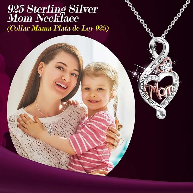 ADDWel Gifts for Mom from Daughter and Son, Unique Mom Birthday Gift Idea, Preserved Real Roses with Sterling Silver Mom Necklace, Cool Present to Mother Mama
