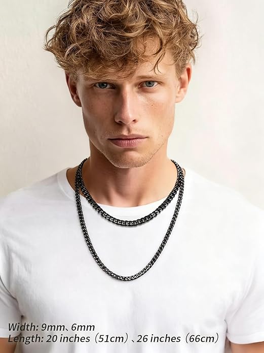 FindChic Cuban Link Chain for Men, 6/9/12mm Necklace Chain, Black/Gold Plated/Stainless Steel Necklace, Hypoallergenic & Tarnish-Proof Men's Jewelry Hip Hop Accessories, 18-30" Length Options