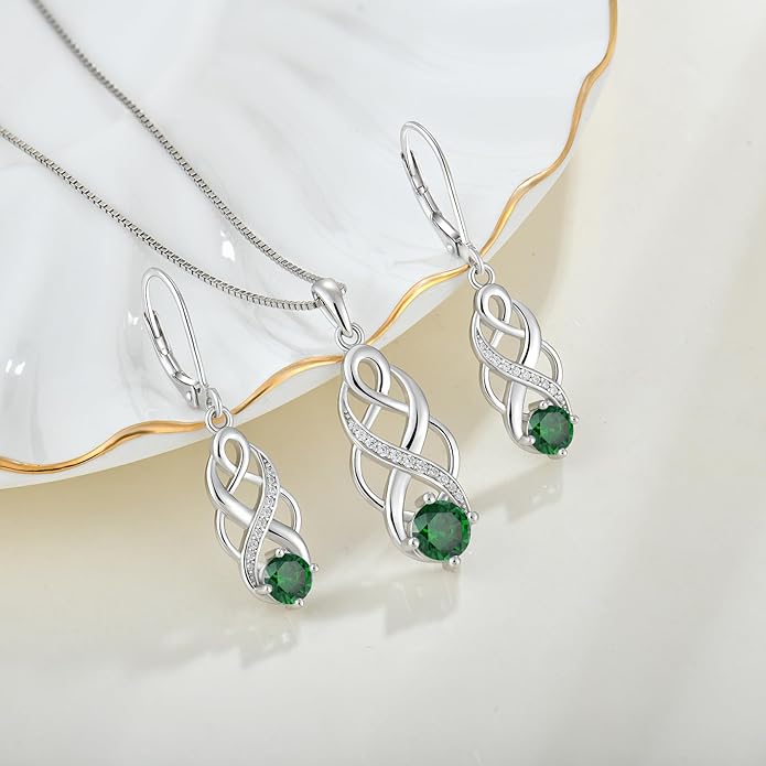 Infinity Celtic Knot Necklace 925 Sterling Silver Irish Pendant Birthstone Jewelry for Women