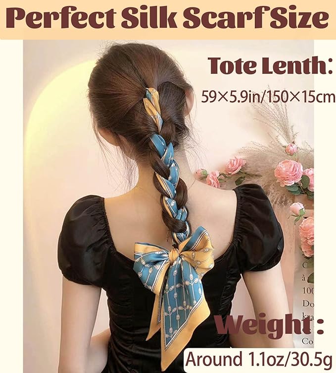 kcctoo 59" Mulberry Silk Like Head Scarf Women's Fashion Square Neck Satin Scarfs for Bag Hair Scarves Gift 59 * 5.9”