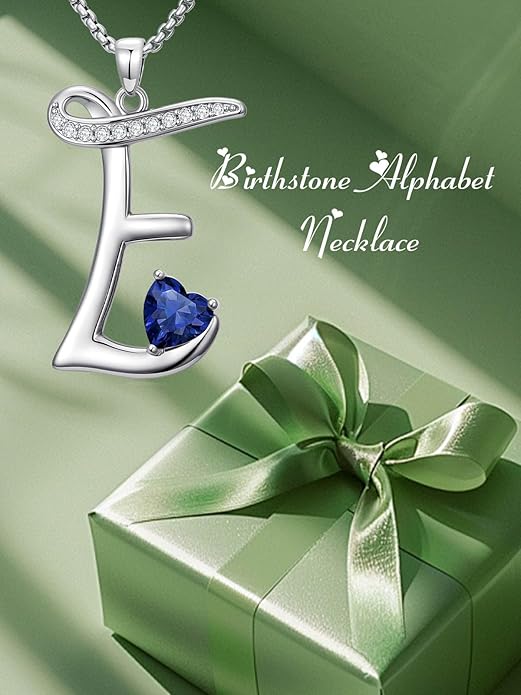 Christmas Gifts for Women Alphabet A to Z Initial Birthstone Pendant Necklaces for Women - 18k White Gold Plated Personalized Name Jewelry Valentine Mothers Day Birthday Gifts for Women Her Girlfriend