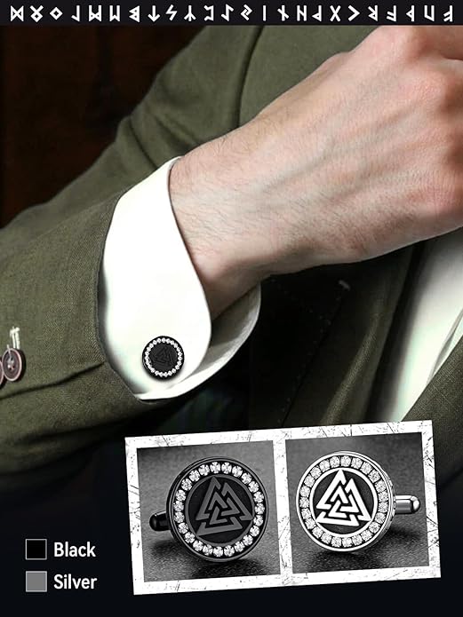 FaithHeart Mens Cufflinks, Norse Viking Tuxedo Shirt Cuff Links, Stainless Steel Cuff Links and Shirt Studs, Gift Box