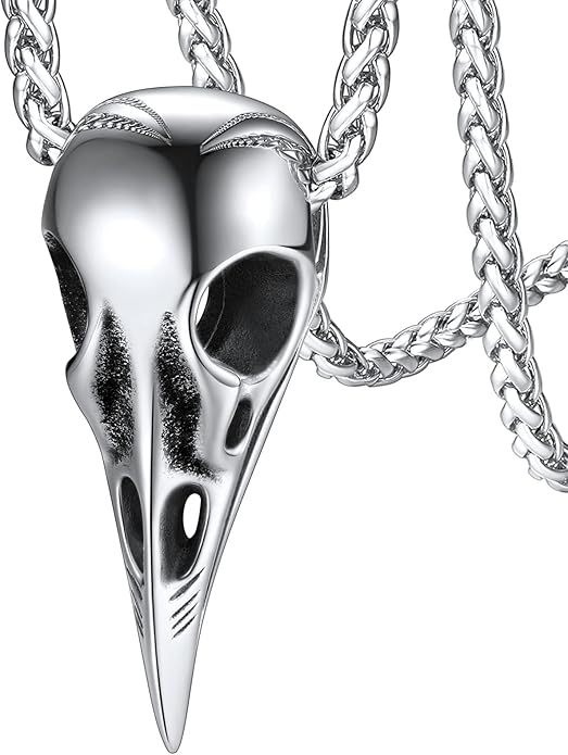 FaithHeart Viking Raven Necklace for Men, Norse Mythology Raven Skull Pendant Sturdy Stainless Steel Amulet Jewelry Gift for Men