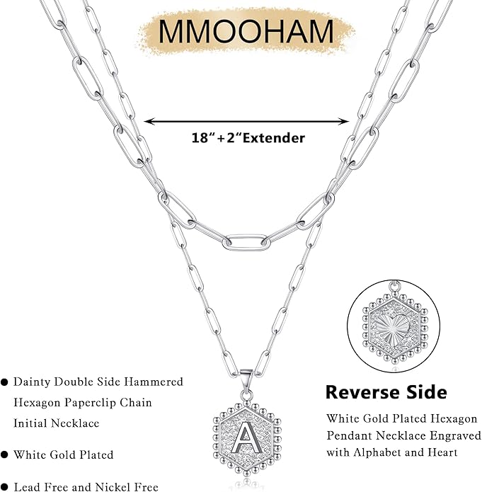 M MOOHAM Dainty Initial Necklaces for Women - Layering Necklace for Women Cute Hexagon Letter Initial Necklace Layered Necklaces for Womens Gifts