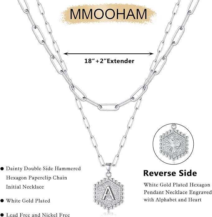 M MOOHAM Dainty Initial Necklaces for Women - Layering Necklace for Women Cute Hexagon Letter Initial Necklace Layered Necklaces for Womens Gifts