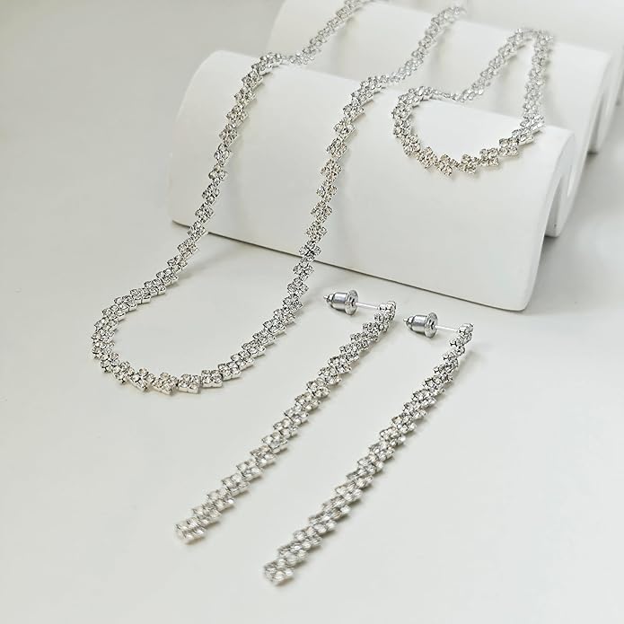 Tennis Necklace Bracelet for Women, Sterling Sliver, Dainty Chocker Necklace, Crystal Bracelet for Women, Wedding Jewelry for Bride, Sparkly Party Prom Hypoallergenic