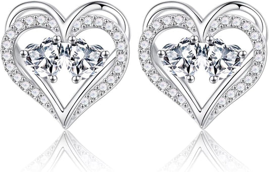 Iefil Birthstone Earrings for Women - 925 Sterling Silver Heart Earrings Anniversary Birthday Gifts for Women Wife Girlfriend Mom