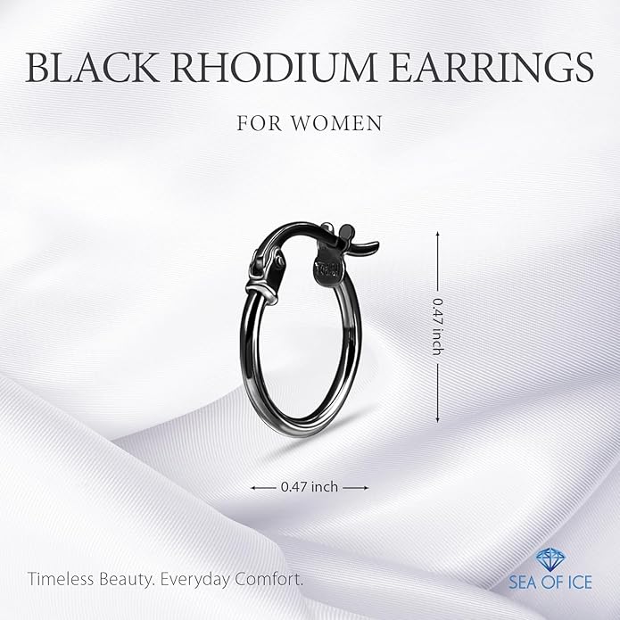 SEA OF ICE 925 Sterling Silver Hoop Earrings for Women - Hypoallergenic Earrings for Women in Sterling Silver, Yellow Gold, Rose Gold or Black Rhodium | Sizes 12MM, 15MM, 20MM or Multipack