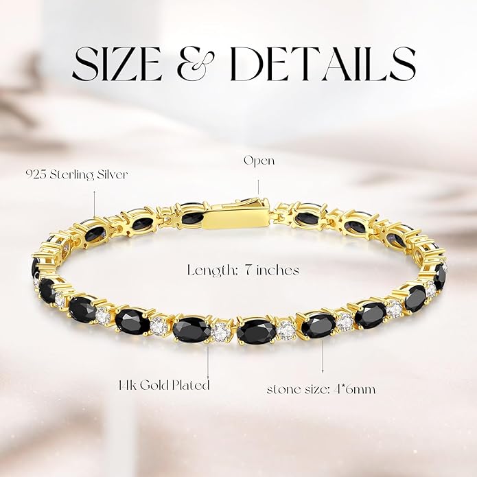 FANCIME 14K Gold Plated Birthstone Bracelets 4mm Sterling Silver Tennis Bracelets Gold Bracelets Birthday Jewelry Gifts for Women 7"