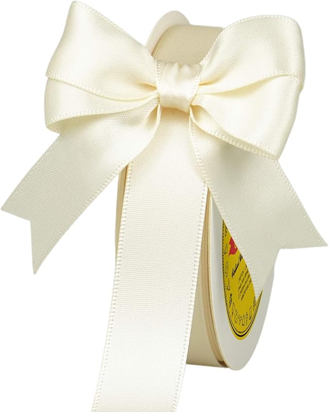 LEEQE Double Face Ivory/Antique White Satin Ribbon 7/8 inch X 25 Yards Polyester Ivory Ribbon for Gift Wrapping Very Suitable for Weddings Party Invitation Decorations and More