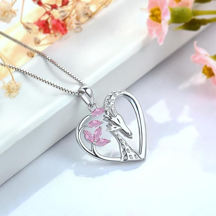 STARCHENIE Giraffe Necklace 925 Sterling Silver Heart Pendant Animal Jewelry for Women