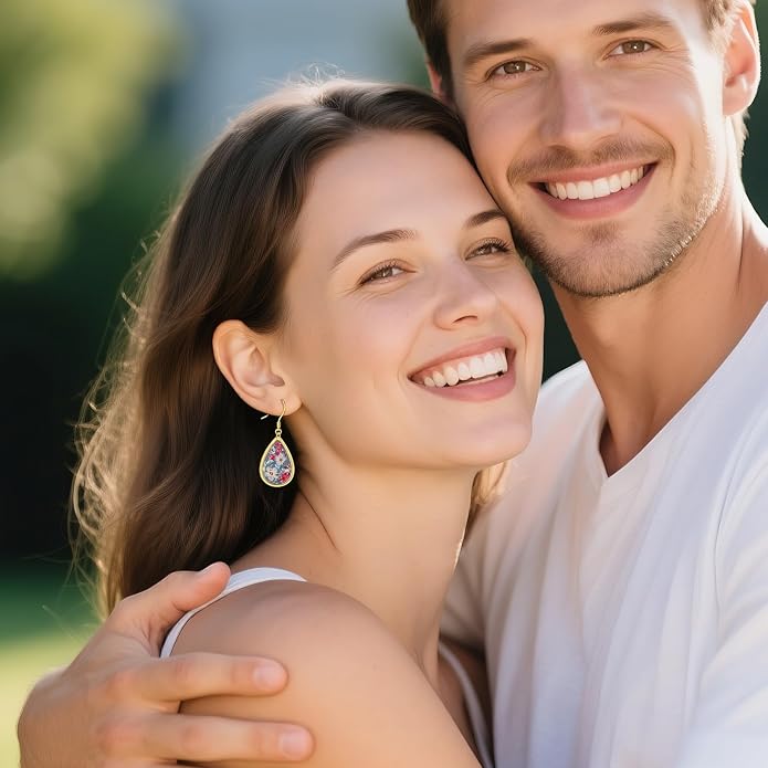 YFN Forget Me Not Earrings Sterling Silver Vintage Pressed Flower Forget Me Not Dangle Drop Earrings Floral Jewelry Gifts For Women