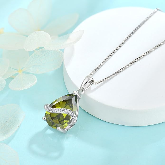 Teardrop Necklace for Women 925 Sterling Silver Birthstone Necklace Pendant Jewelry Gifts for Her