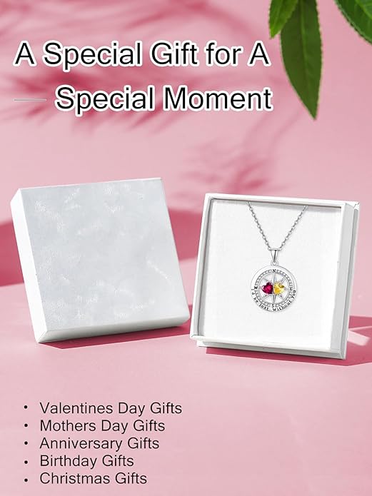 Compass Birthstones Necklace for Women, Exquisite Anniversary Birthday Gifts for Wife Her Double Birthstone Pendant jewelry ‘I'd be Lost Without You’