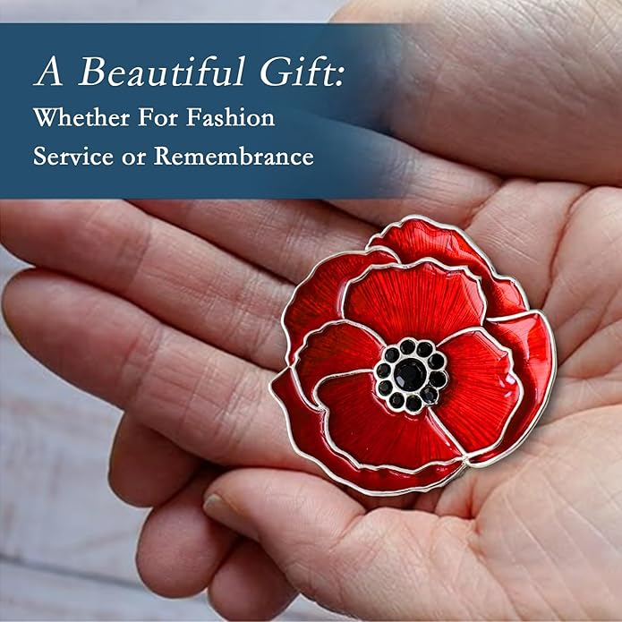 Poppy Flower Brooch - Memorial Day Veterans Day Armistice Day Pins - Remembrance Jewelry Gift Flower Pin for Women Mom Stepmother Grandma