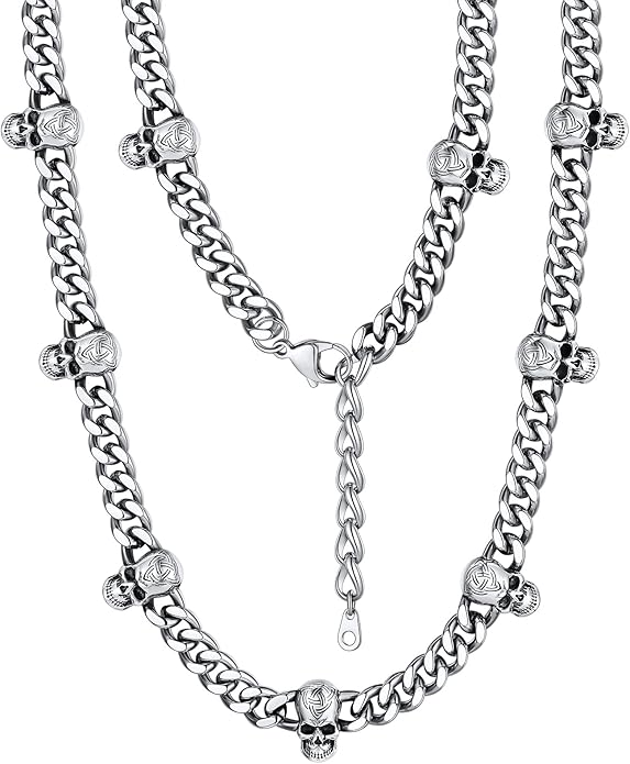 Bestyle Barbed Wire Necklace 5/7/9/12mm Mens Chain Necklaces Hip-hop Punk Gothic Stainless Steel Chain Heavy Thick Cuban Link Chain for Men Women, Length 16/18/20 Inch