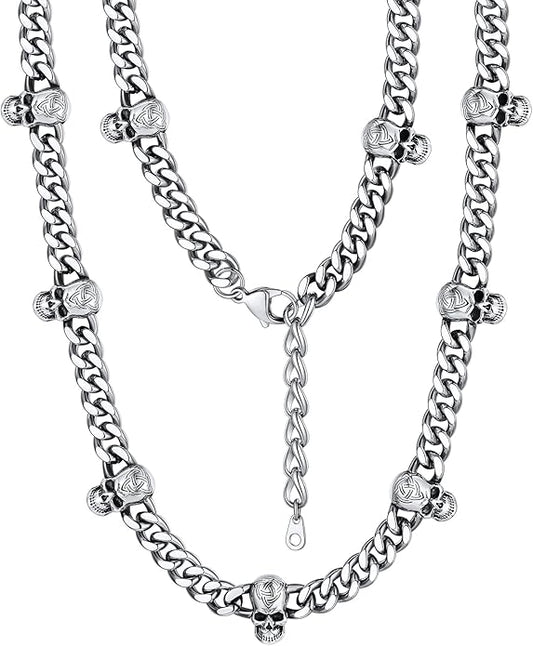 Bestyle Barbed Wire Necklace 5/7/9/12mm Mens Chain Necklaces Hip-hop Punk Gothic Stainless Steel Chain Heavy Thick Cuban Link Chain for Men Women, Length 16/18/20 Inch